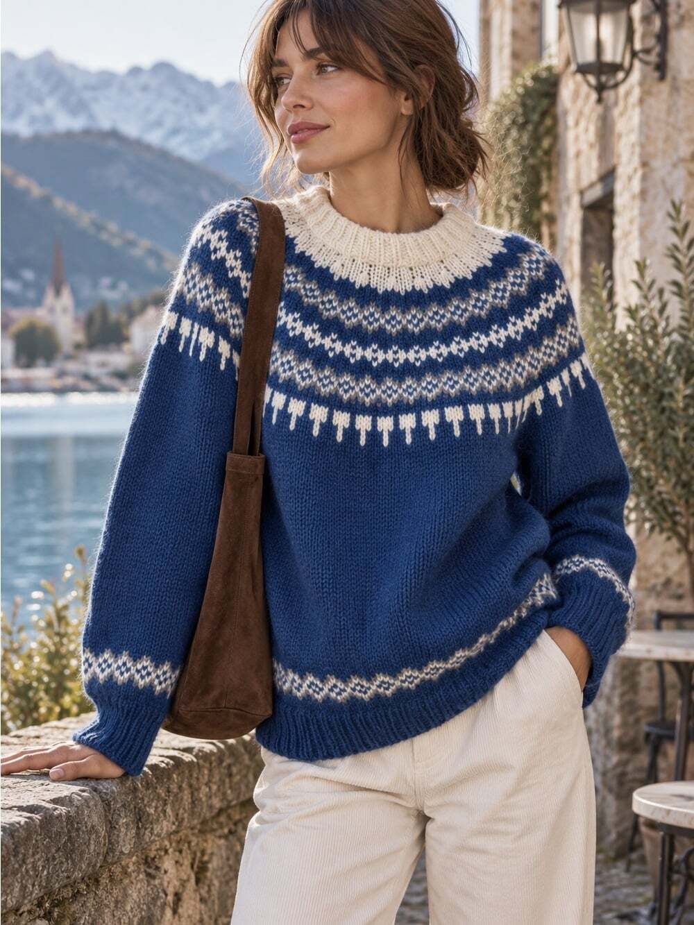 Vintage Handmade Icelandic Fair Isle Sweater Blue Wool Nordic Ski Fisherman Core